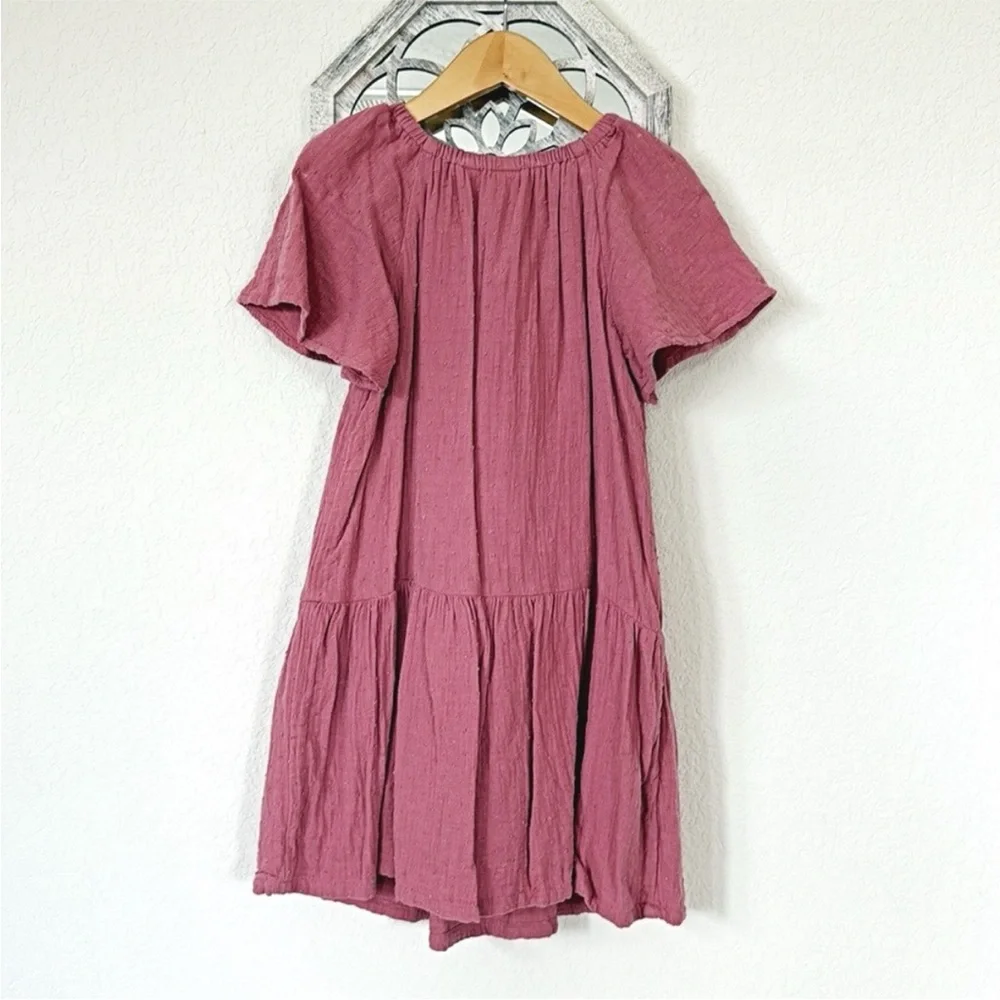 GAP • Girls S Rose Pink Swiss Dot Flutter Sleeve Tiered Cottagecore Dress
